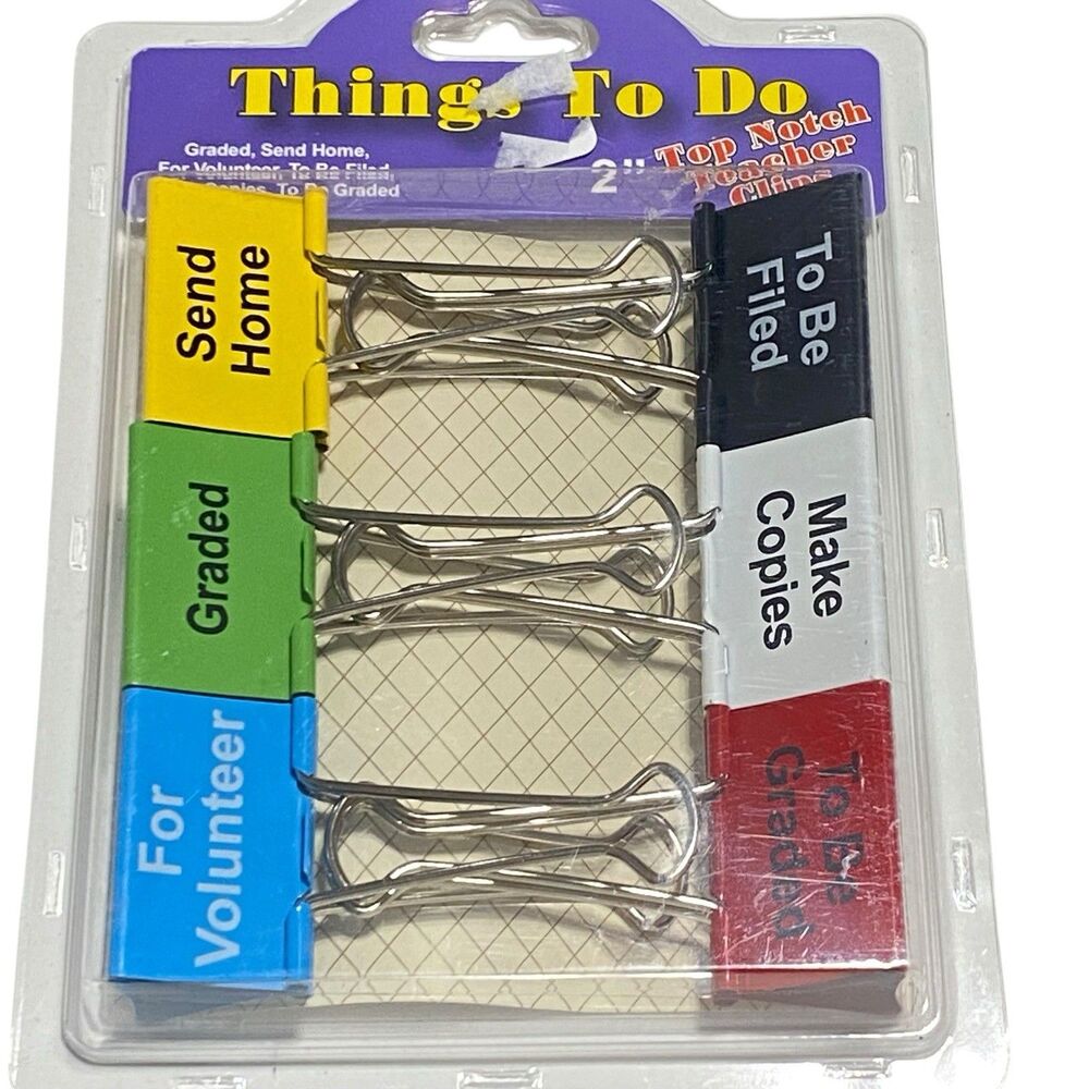 NEW Top Notch Teacher Products Things to Do Binder Clips 2" Pack of 6
